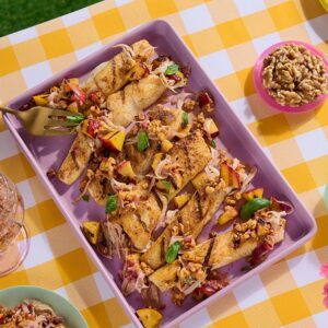 Grilled Mahi Mahi with Walnut Peach Relish