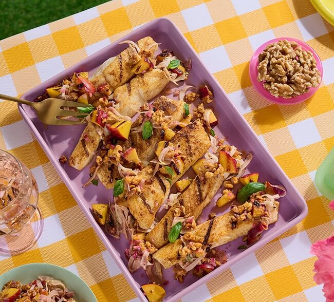 Grilled Mahi Mahi with Walnut Peach Relish
