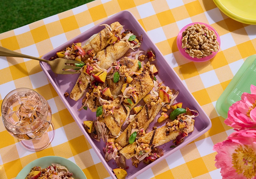 Grilled Mahi Mahi with Walnut Peach Relish