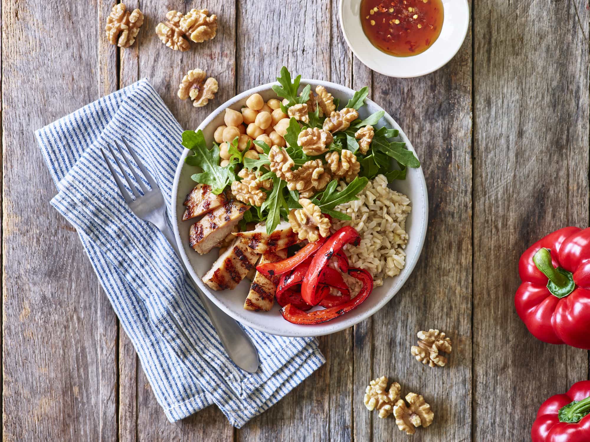 Thai Walnut BBQ Chicken Bowl California Walnuts