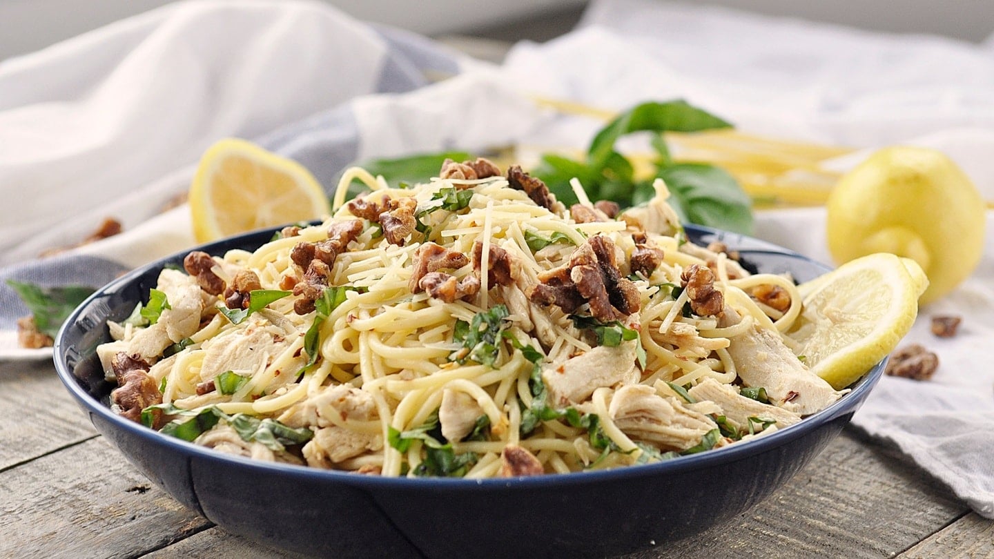 Lemon Basil Pasta with Toasted Walnuts - California Walnuts