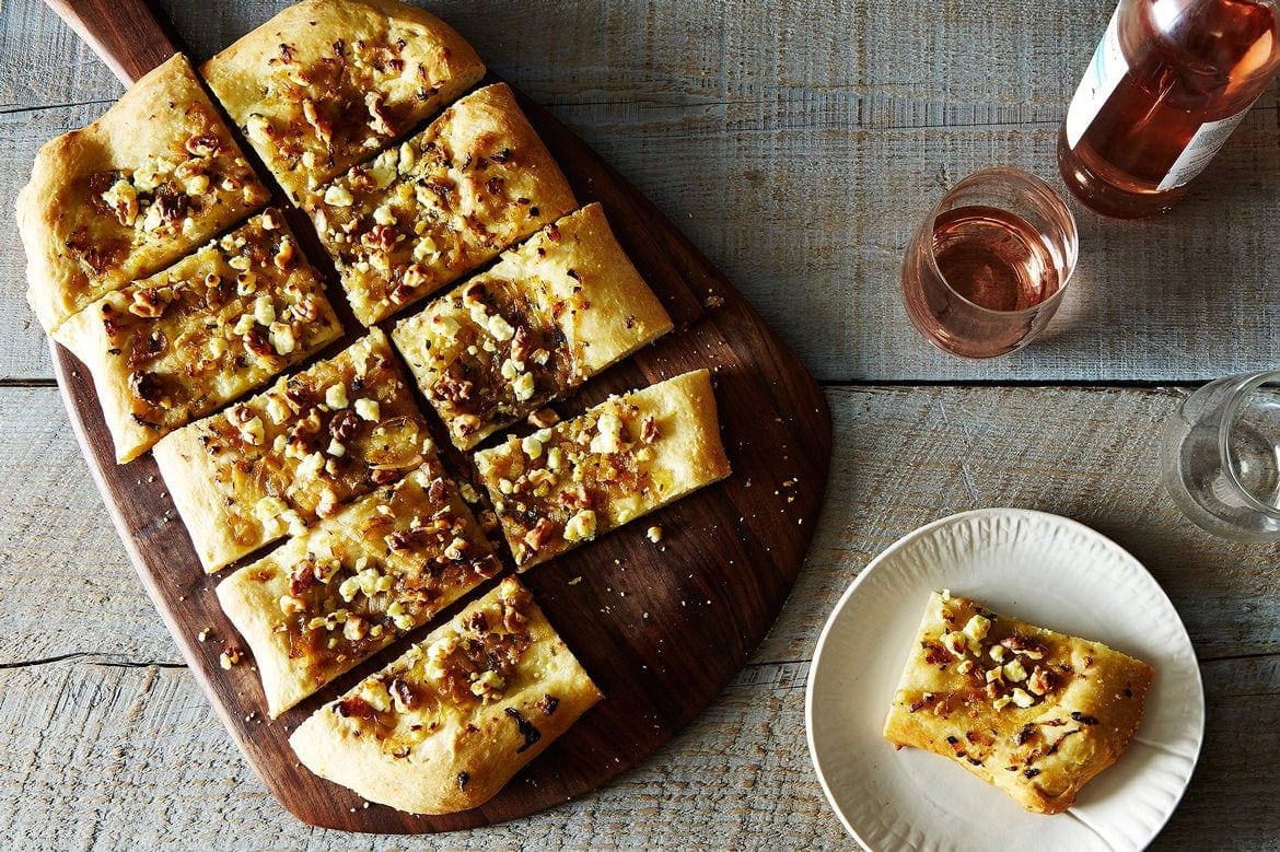 Glazed Shallot, Walnut, Sage, and Goat Cheese Pizza California Walnuts