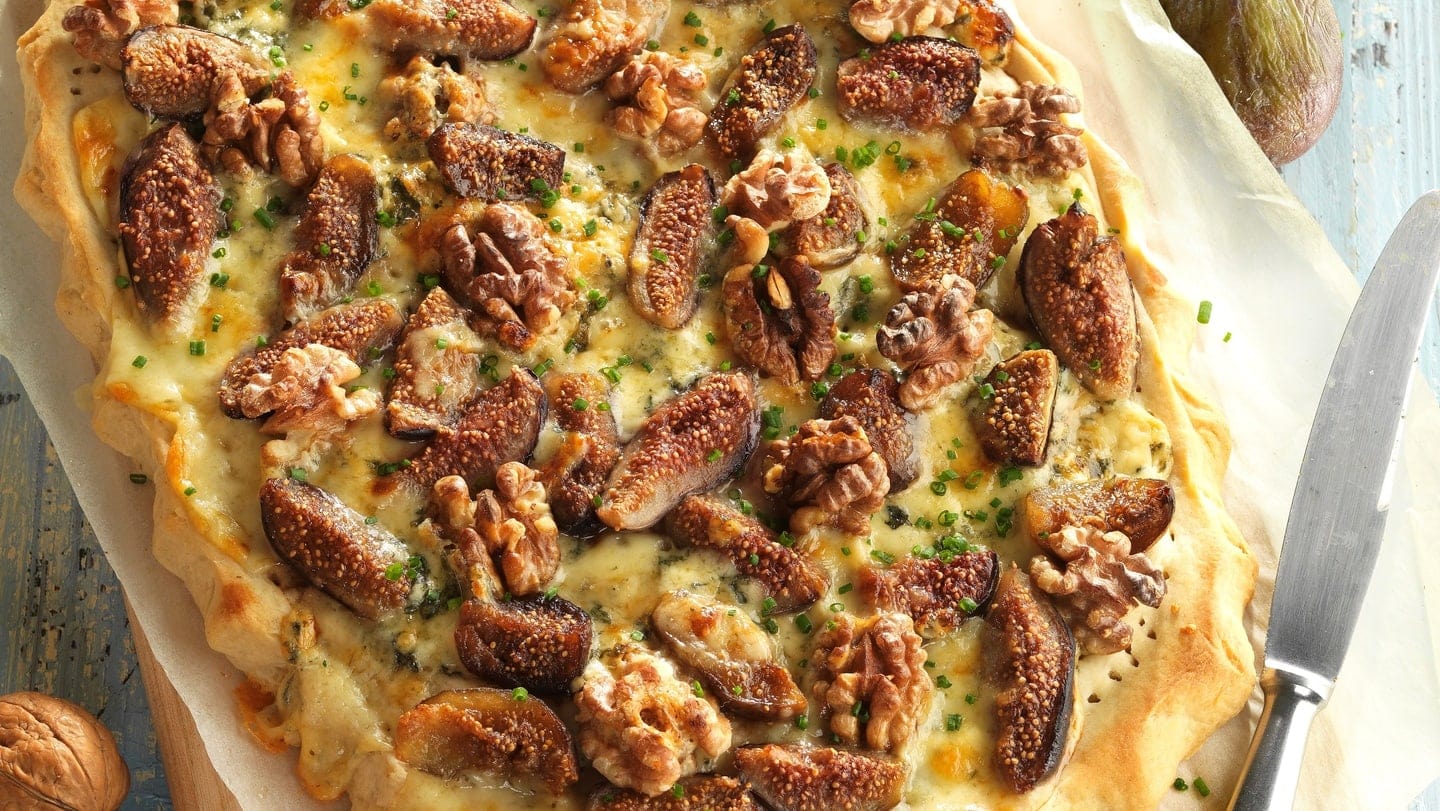 Spanish Coca with Roquefort Cheese, Figs and Walnuts California Walnuts