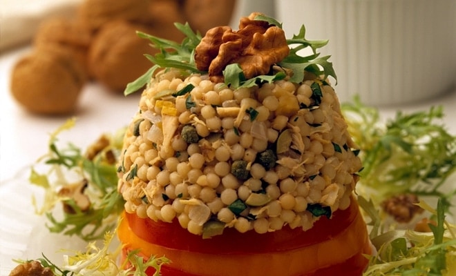 Walnut Couscous & Tuna Tower