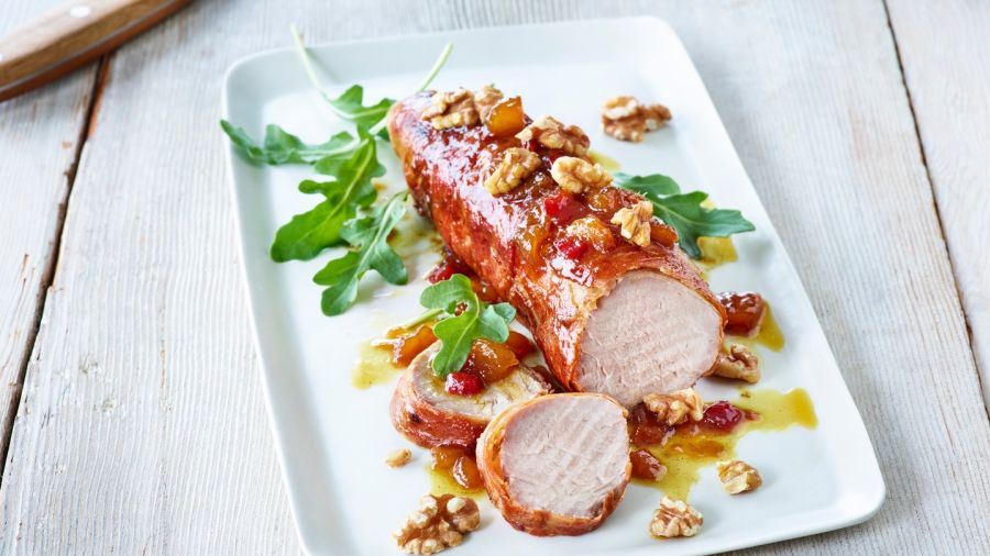 Prosciutto Wrapped Pork with Walnuts