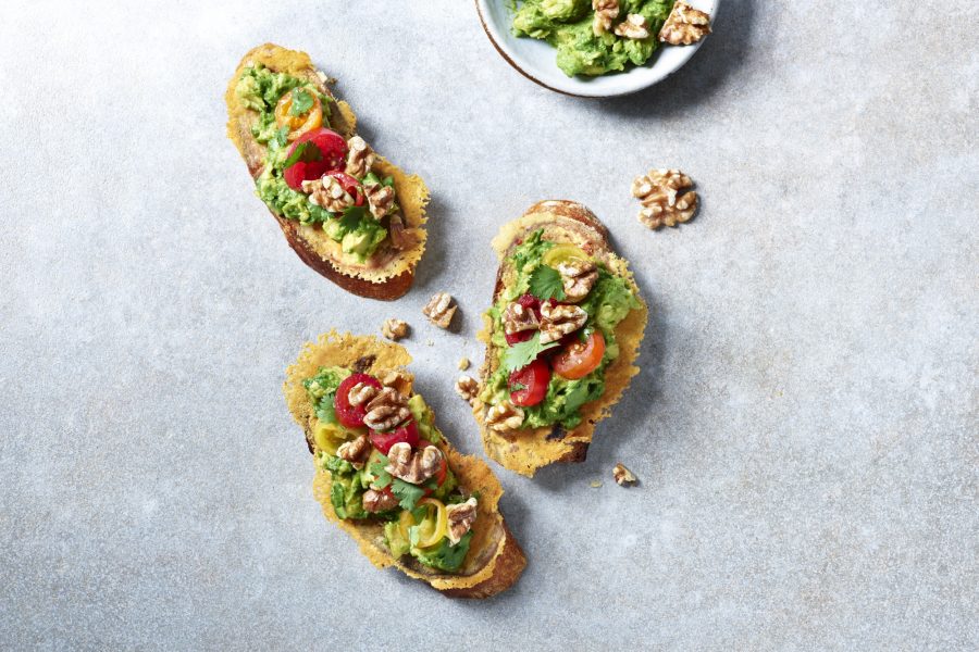 Walnut Cheese Crostini with Avocado