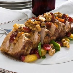 Stuffed Pork Loin with Wild Rice, Apricot & Walnut Stuffing