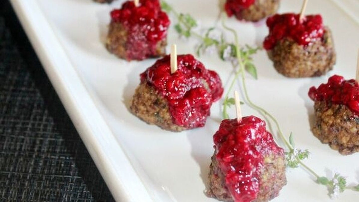 Mushroom Walnut &#8220;Meatballs&#8221; with Raspberry Sauce-image