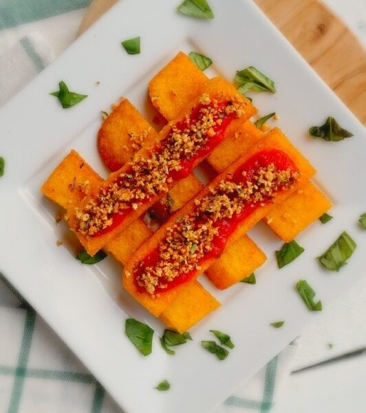 Dukkah with Walnuts and Italian Herbs Over Polenta Fries