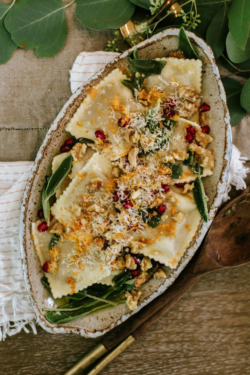 Butternut Squash Ravioli with Walnuts, Sage and Orange Brown Butter