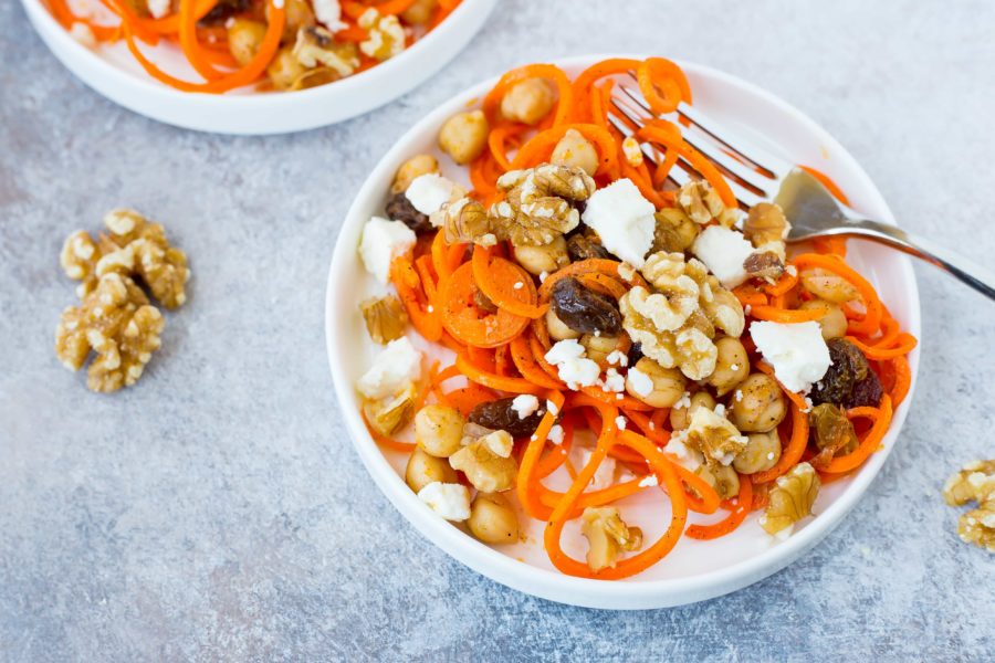 Moroccan Carrot Noodle Salad with Chickpeas and Walnuts