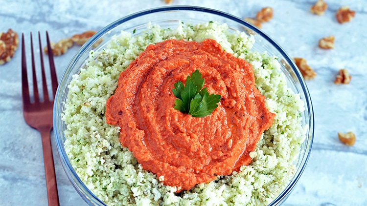 Cauliflower Rice with Walnut Romesco Sauce​