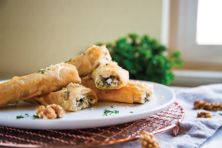 Chicken Spanakopita Rolls with Walnuts - California Walnuts