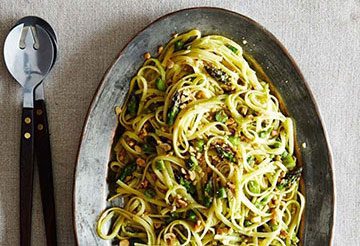 creamy asparagus lemon walnut pasta