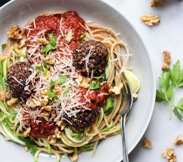 lentil walnut meatballs spaghetti