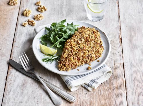 Herbed Matzo Walnut Crusted Chicken