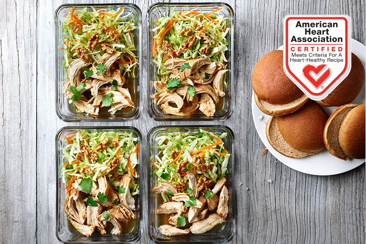 Slow Cooked Asian Pulled Chicken with Honeyed Walnut Coleslaw