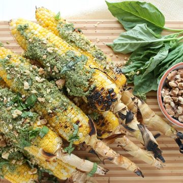 Grilled Corn with Walnut Pesto