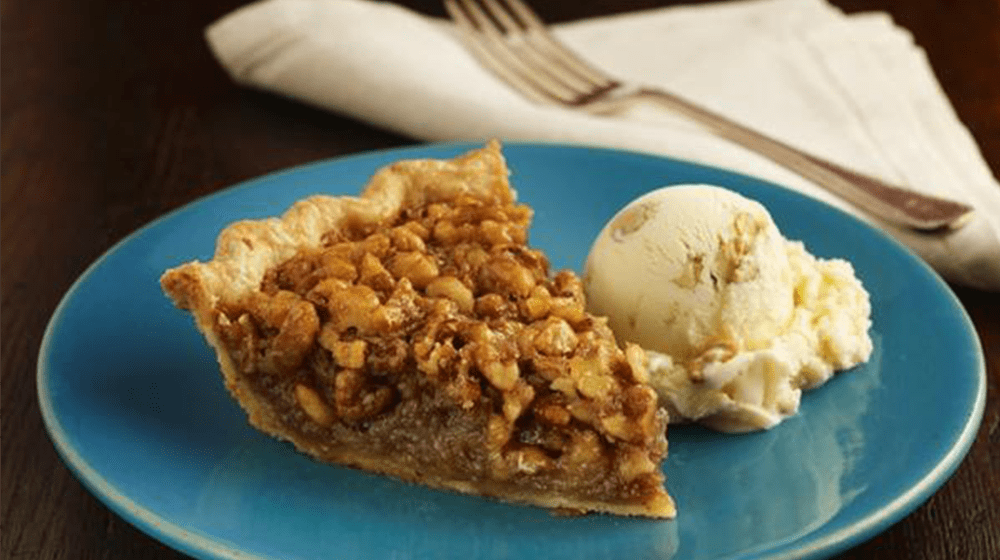 Rum Walnut Pie with Banana Ice Cream