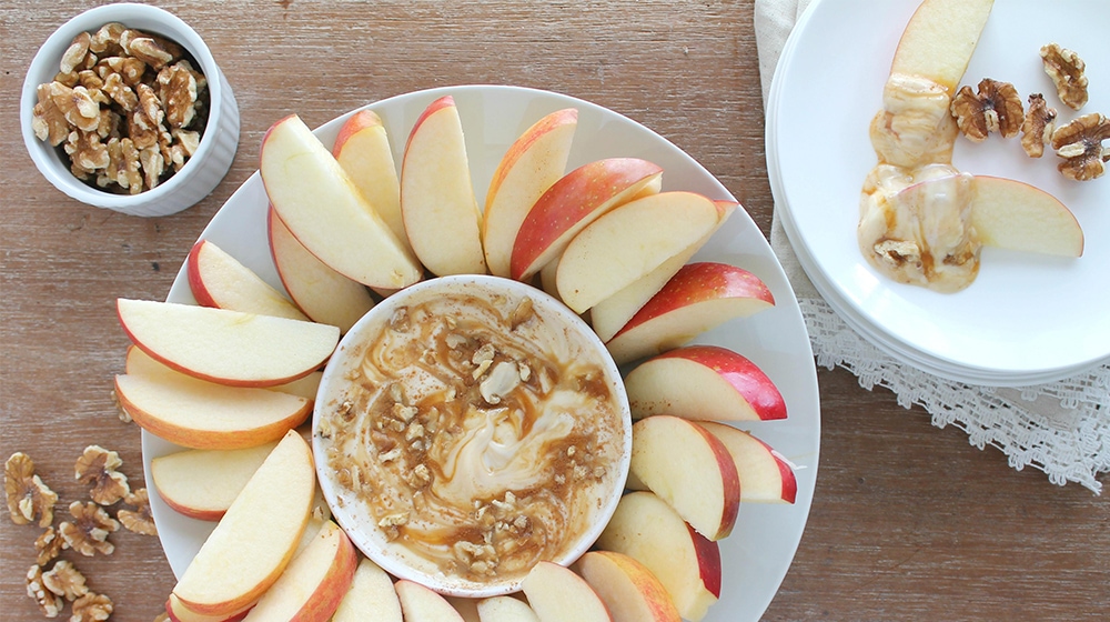 Sliced Apples with a Greek Yogurt Walnut Caramel Dip