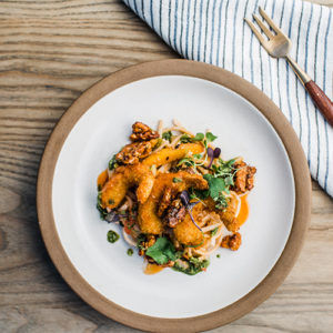 Crispy Walnut Honey Shrimp Noodle Salad