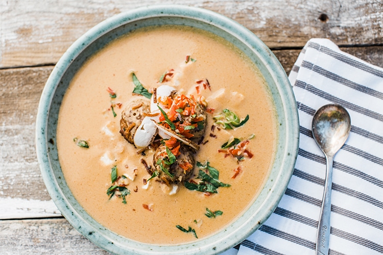 Pork Walnut Meatballs in Coconut Walnut Soup