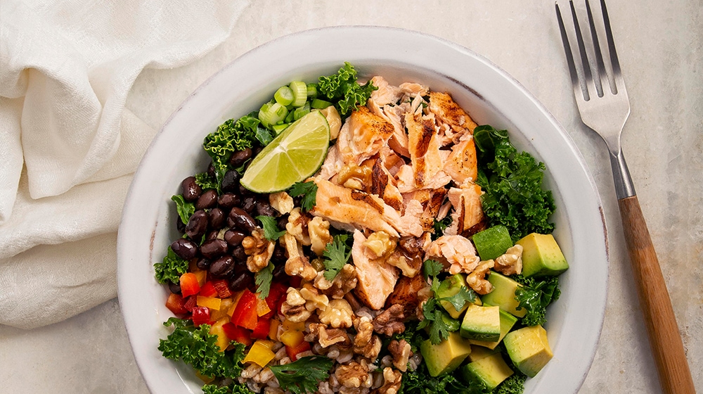 Salmon, Walnut and Avocado Grain Bowl