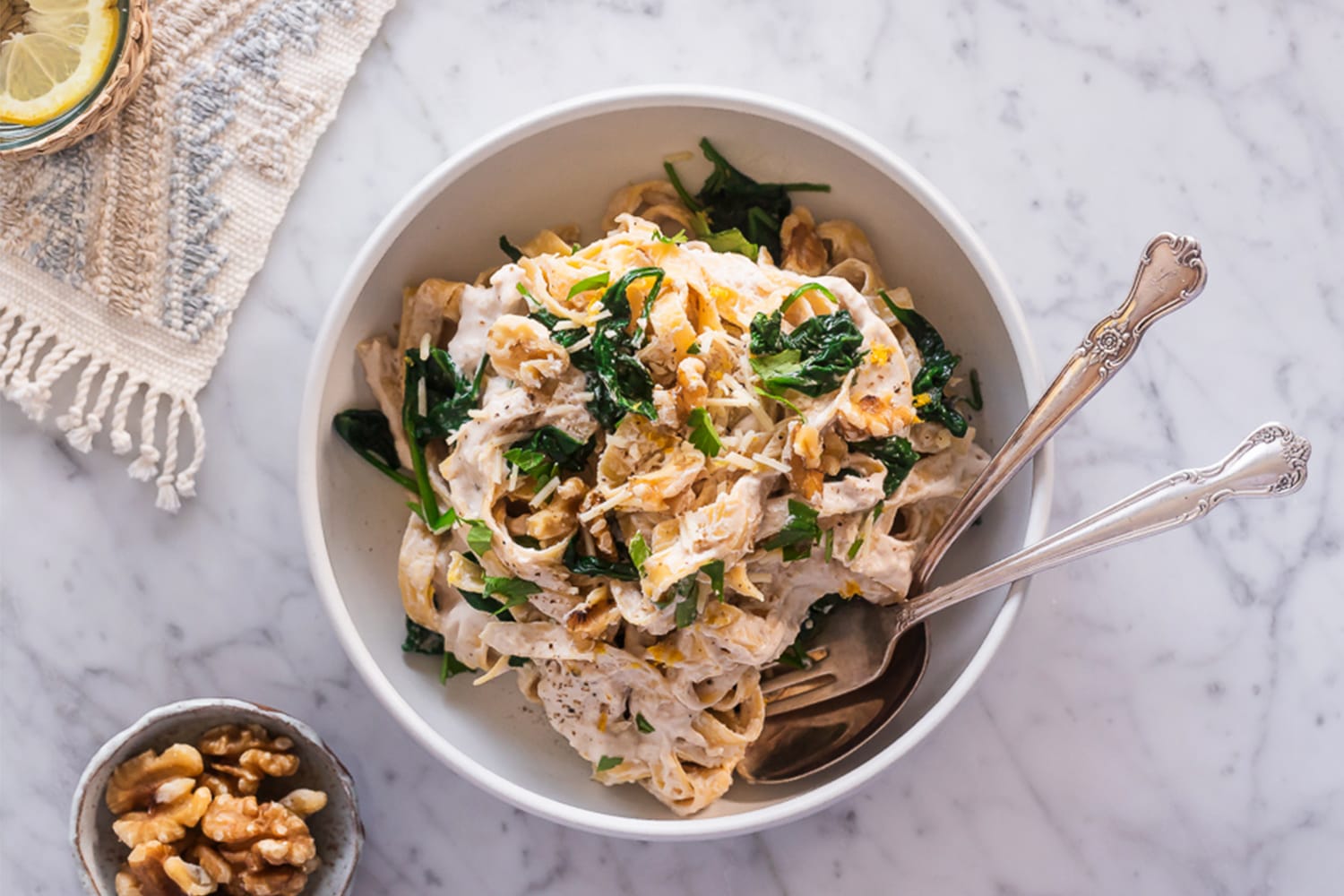 Pasta with Lemon Walnut Alfredo Sauce - California Walnuts