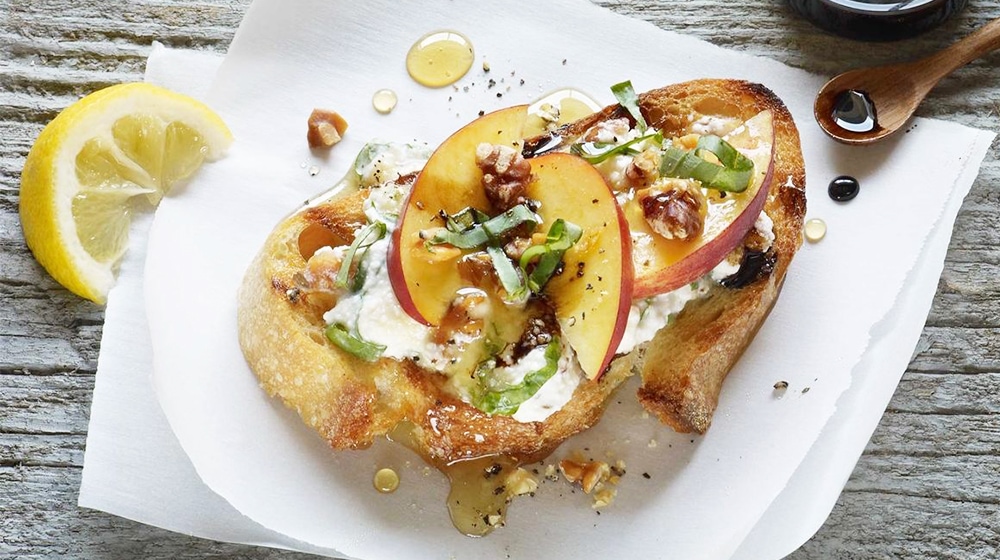 Ricotta Walnut Peach Bruschetta