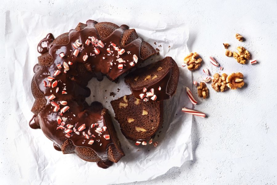 Walnut Chocolate Peppermint Bundt Cake