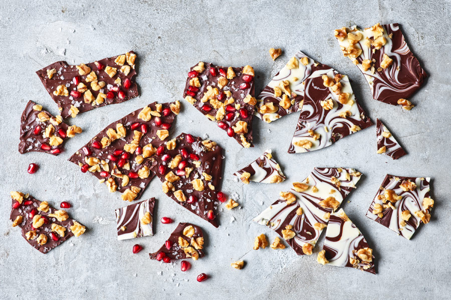 Sweet and salty chocolate walnut bark