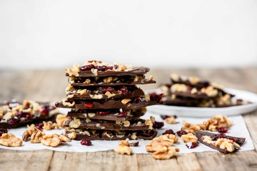 Dark Chocolate Bark with Walnuts and Dried Cranberries