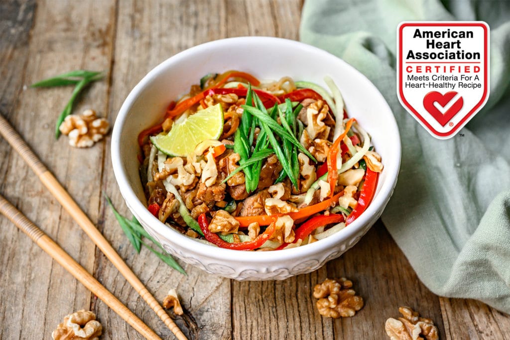 Teriyaki Pork and Walnut Zucchini Noodle Bowl