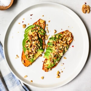 Sweet Potato Avocado Toasts with Walnuts