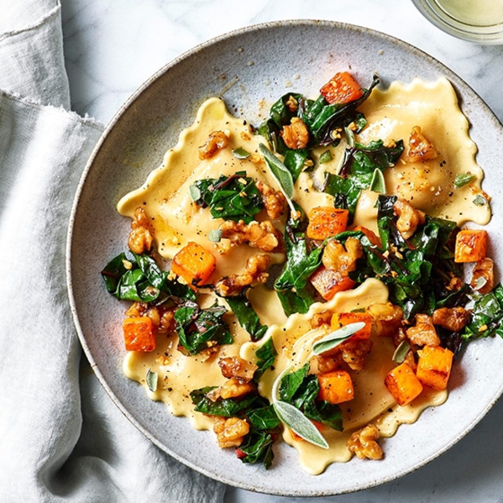 Ravioli with Butternut Squash, Walnuts and Chard