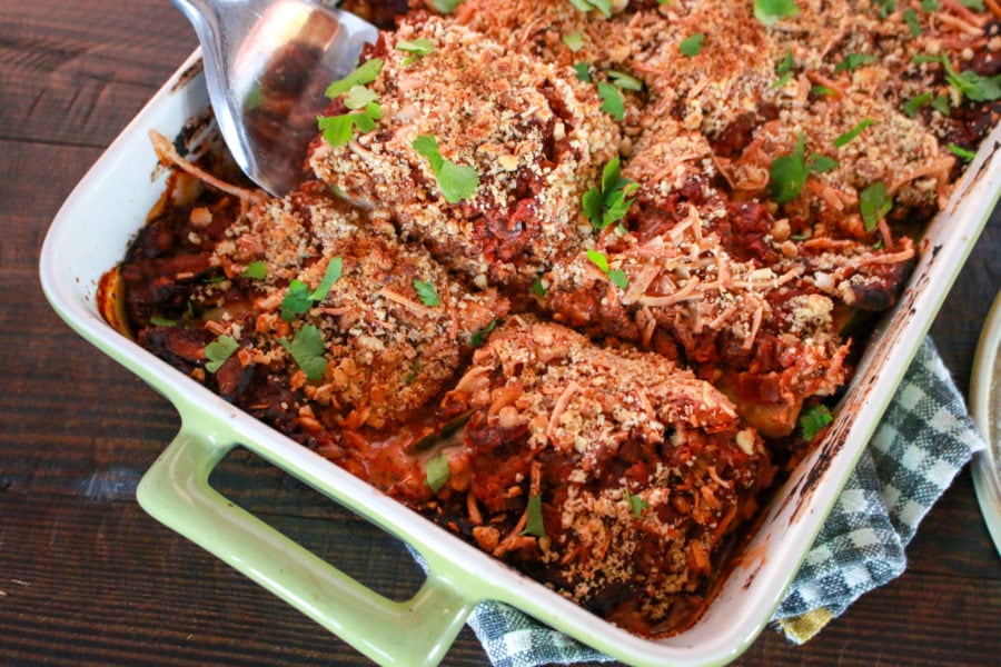 Walnut Tomato Sauce with Zucchini Lasagna Noodles