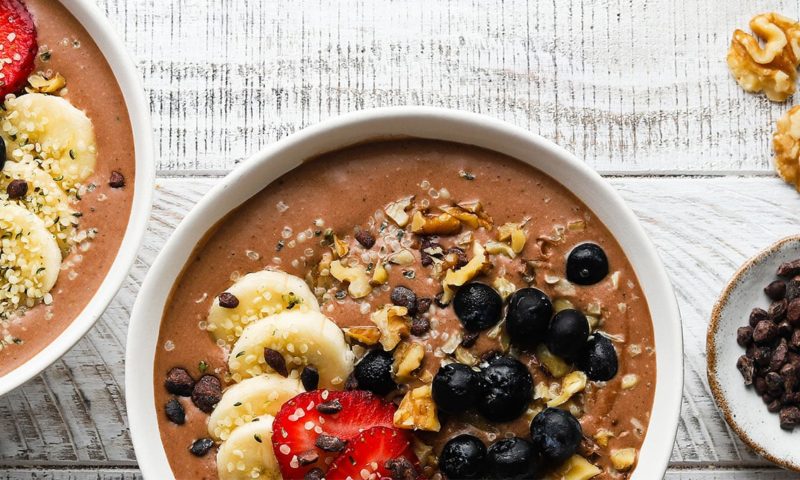 Banana Cacao and Walnut Butter Smoothie Bowl