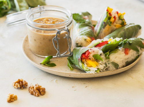 Mango Summer Rolls with Walnut Ginger Dipping Sauce