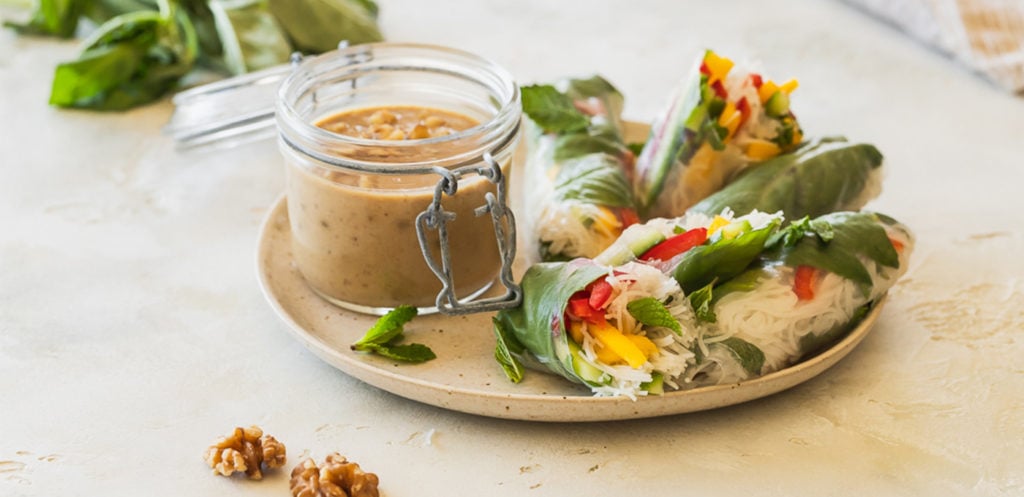 Mango Summer Rolls with Walnut Ginger Dipping Sauce