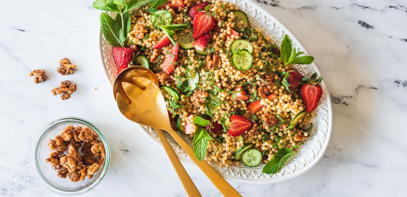 A Simple Summer Side Dish Pearl Couscous Salad with Balsamic Glazed