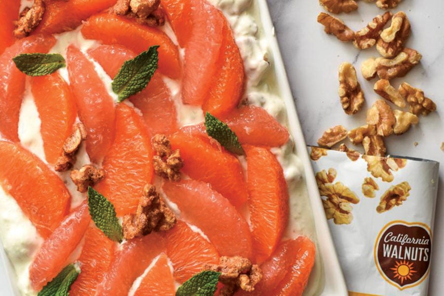 Citrus Salad with Honey Lime Yogurt and Spicy Walnuts