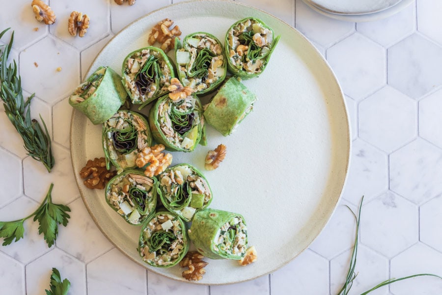 Green Goddess Tuna Walnut Salad Pinwheels