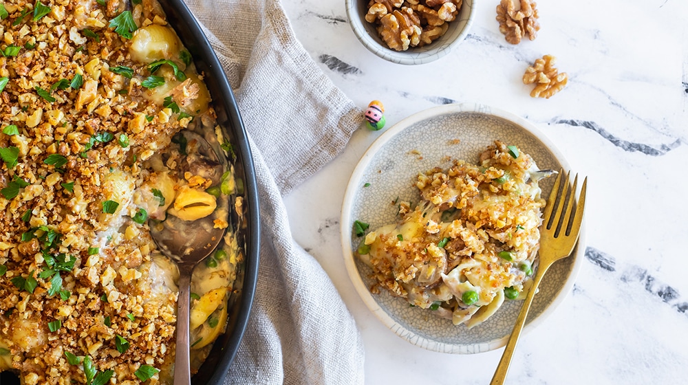 Tuna Casserole with Walnut Crust