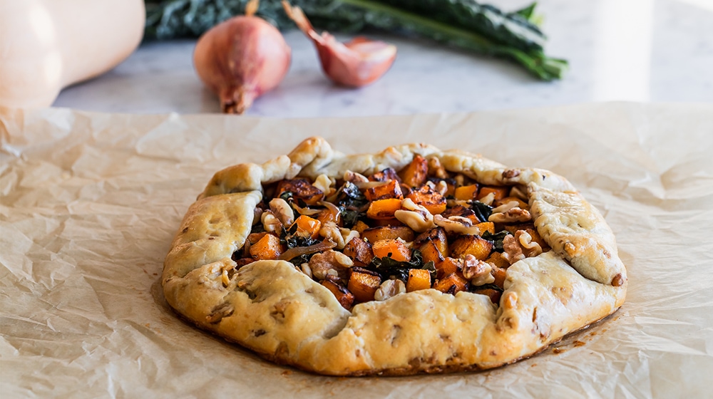 Kale Butternut Squash and Walnut Galette