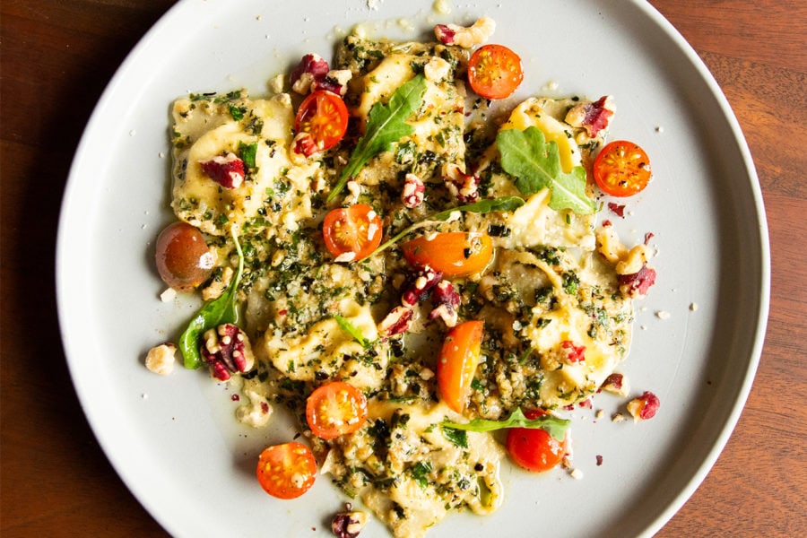 Walnut and Kale Ravioli with Walnut Pesto