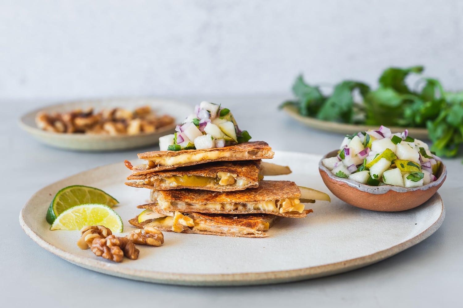 Walnut Pear Quesadilla with Spicy Pear Salsa California Walnuts