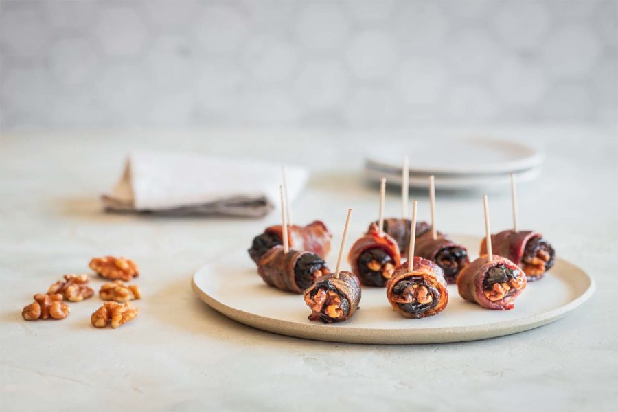 Bacon Wrapped Dates with Walnuts