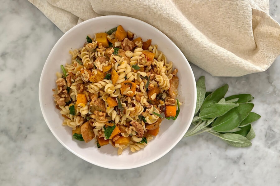 Winter Walnut Pasta with Butternut Squash, Sausage, and Sage