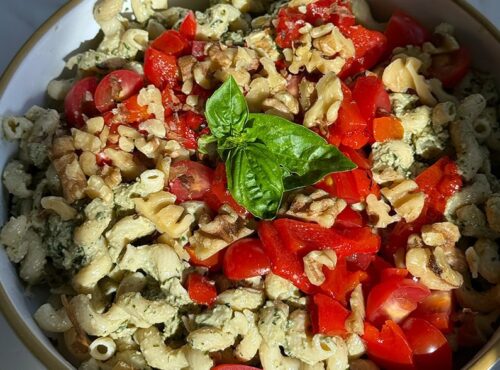 Dairy-free pesto pasta salad