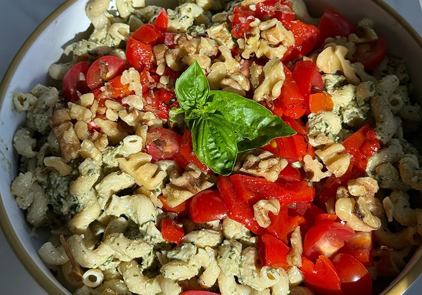Dairy-free pesto pasta salad